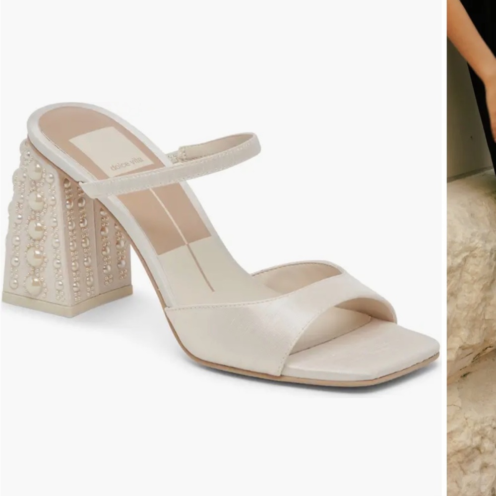 Dolce Vita Cream Heels with Pearl Embellishments